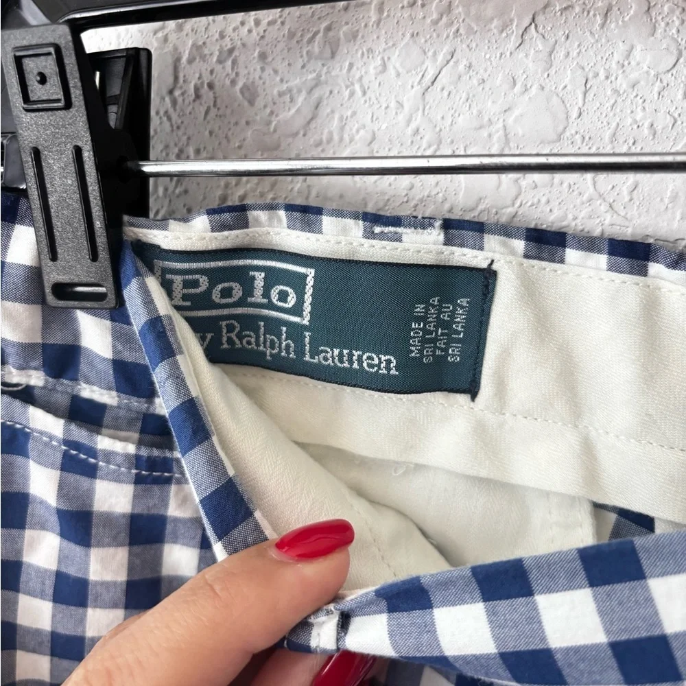 Polo by Ralph Lauren Navy and White Gingham Flat Front Shorts Size 34
